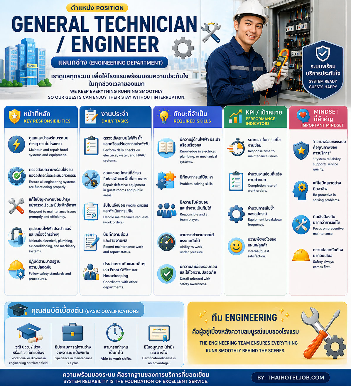 Job description และ Job tasks ของตำแหน่ง General Technician / Engineer